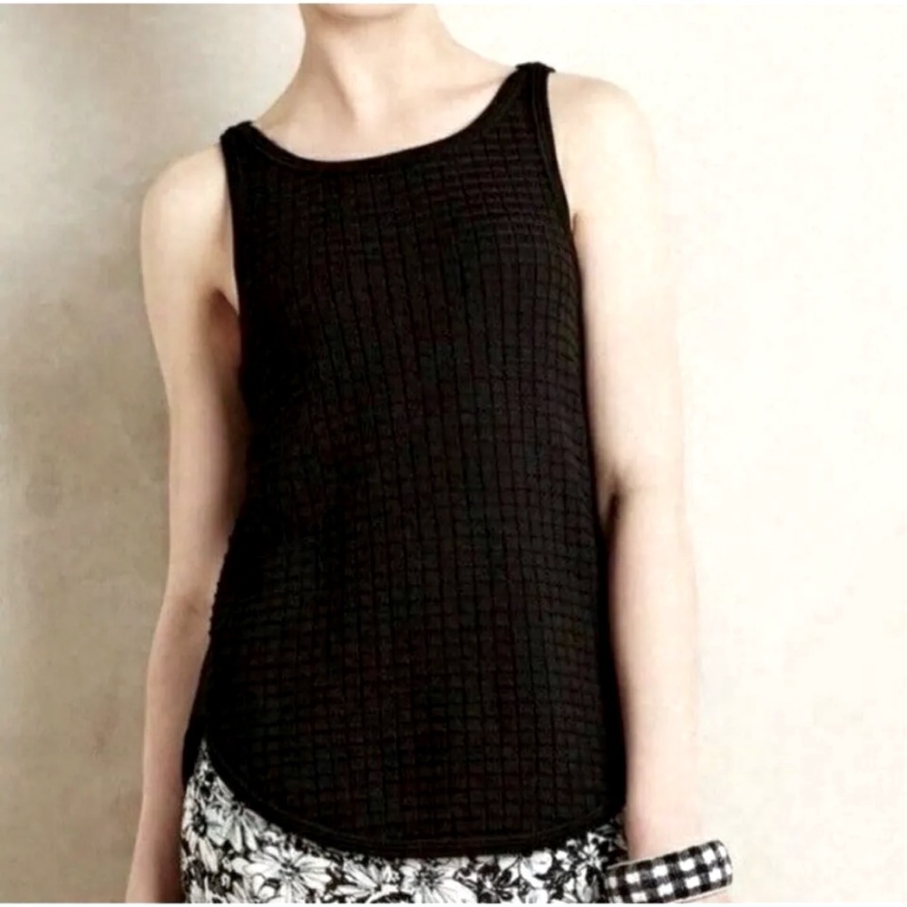 ANTHROPOLOGIE MOTH Size Large Textured Knit Tank Top Black NWT